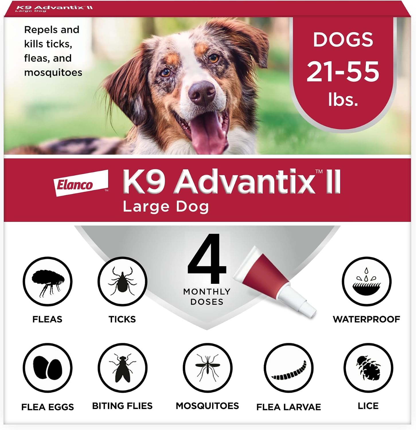 K9 Advantix II Flea & Tick Topical for Large Dogs 21–55 lbs., 4-Dose