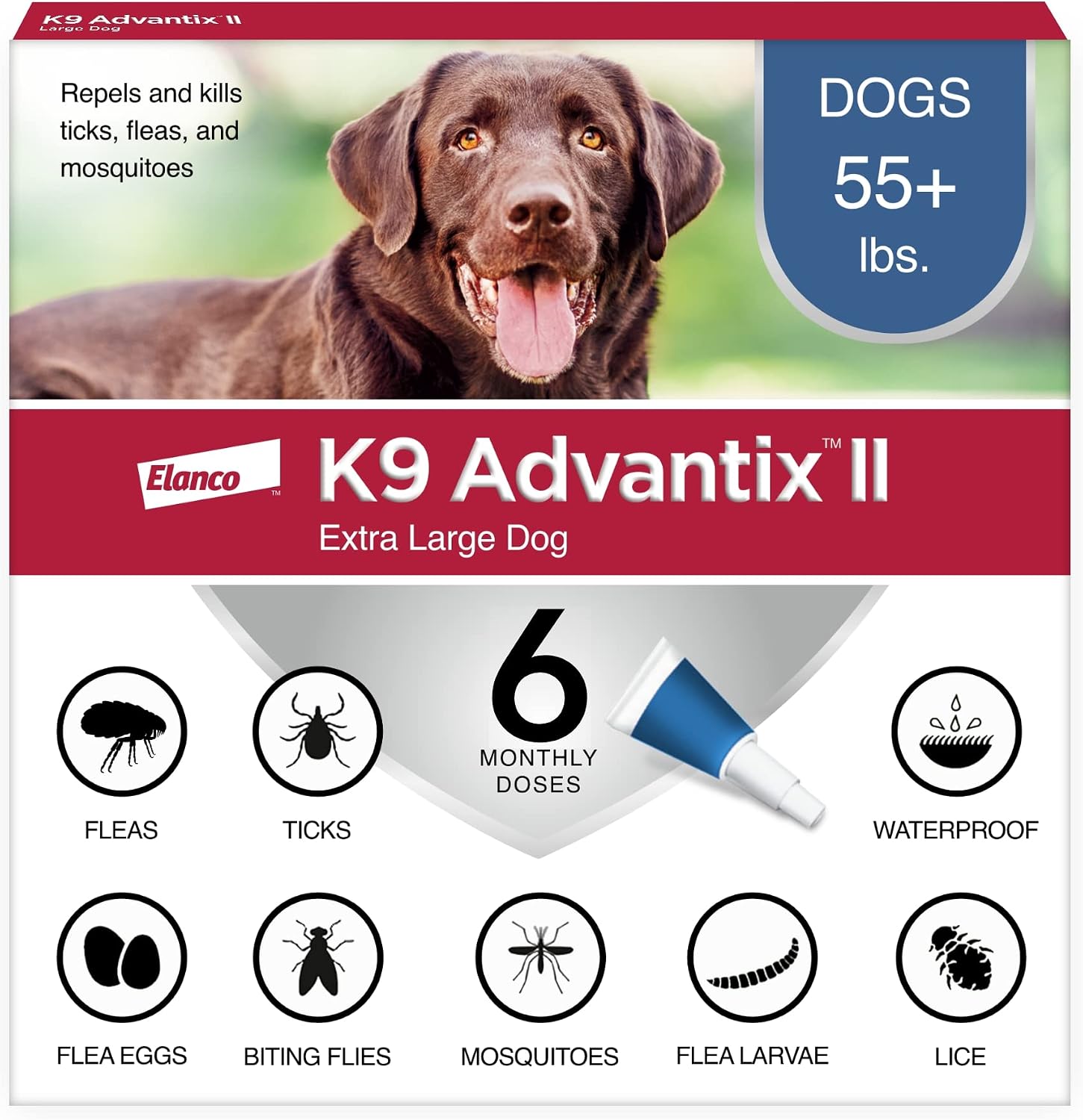 K9 Advantix II Flea & Tick Topical for Extra Large Dogs Over 55 lbs., 6-Dose